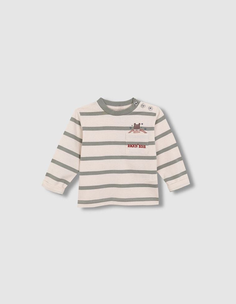 Camiseta de rayas con print oso verde