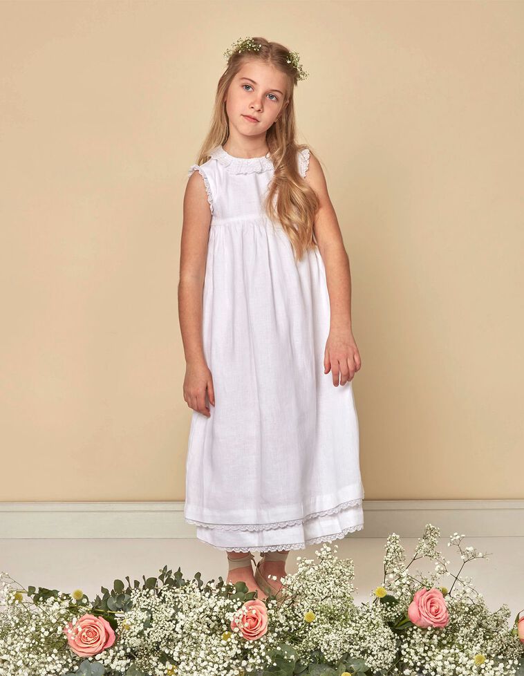 Vestido largo con tiras bordadas blanco roto
