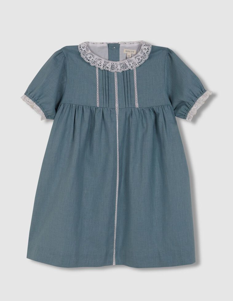 Vestido con lino y  tiras bordadas verde
