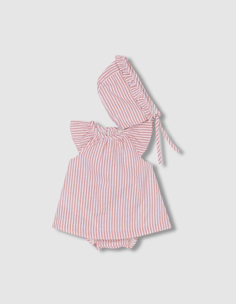 Conjunto vestido con capota seersuker rosa maquillaje