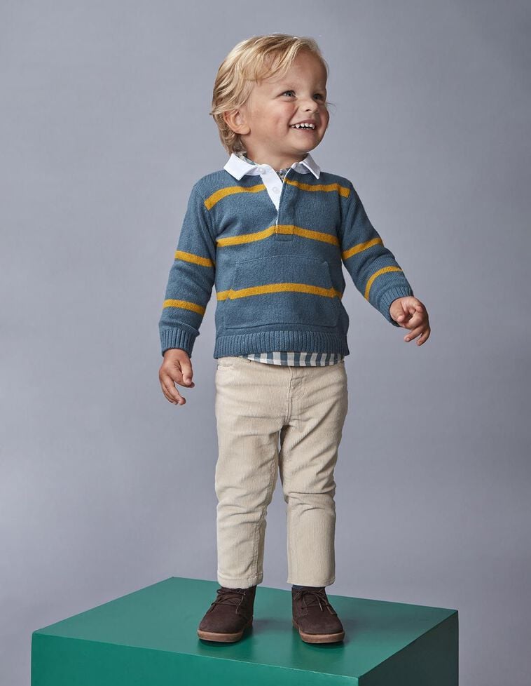 Jersey polo de rayas con lana verde