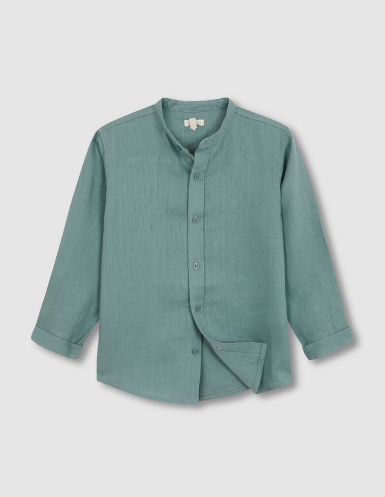 Camisa de lino con cuello mao verde
