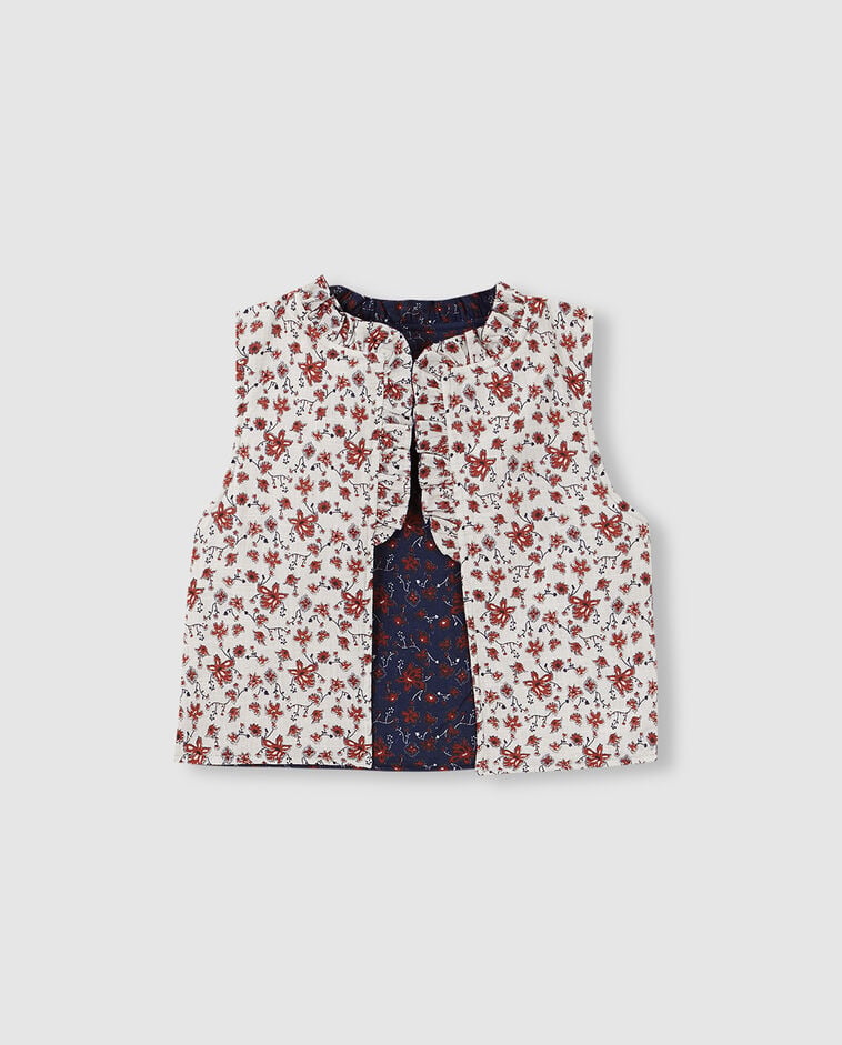 Chaleco reversible de flores azul ni&ntilde;a