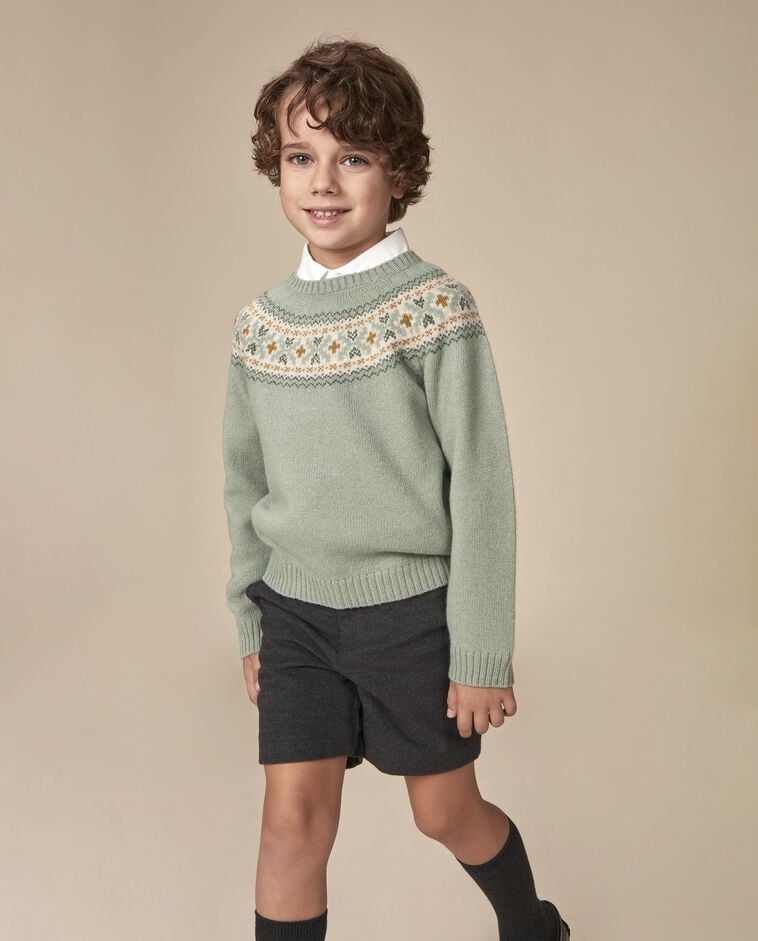 Jersey de greca en el cuello verde ni&ntilde;o