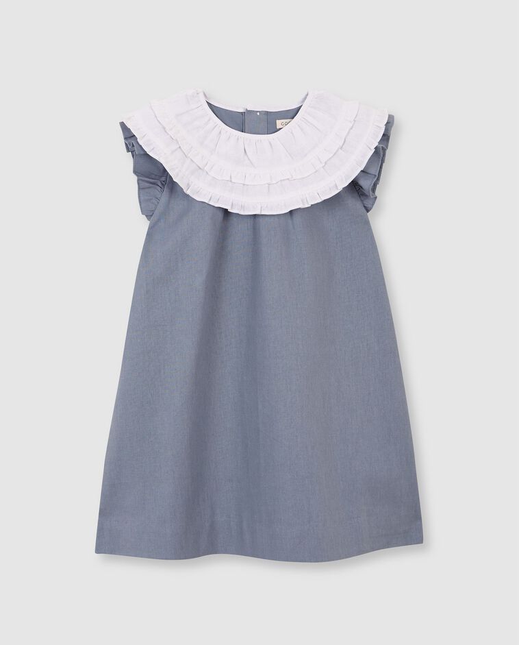 Vestido lino cuello contraste azul