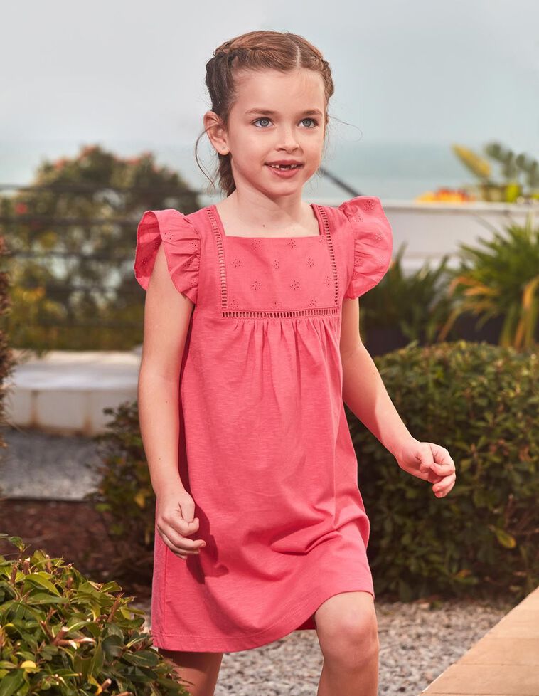 Vestido volantes mangas rosa