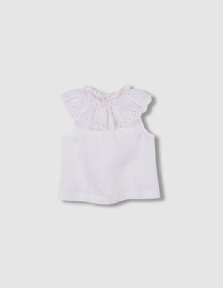 Blusa lino cuello bordado blanco roto