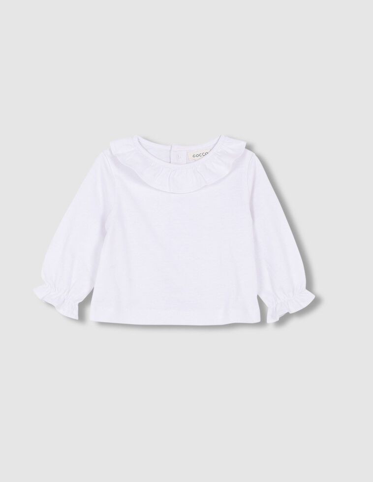 Camiseta manga larga con cuello volante blanco 