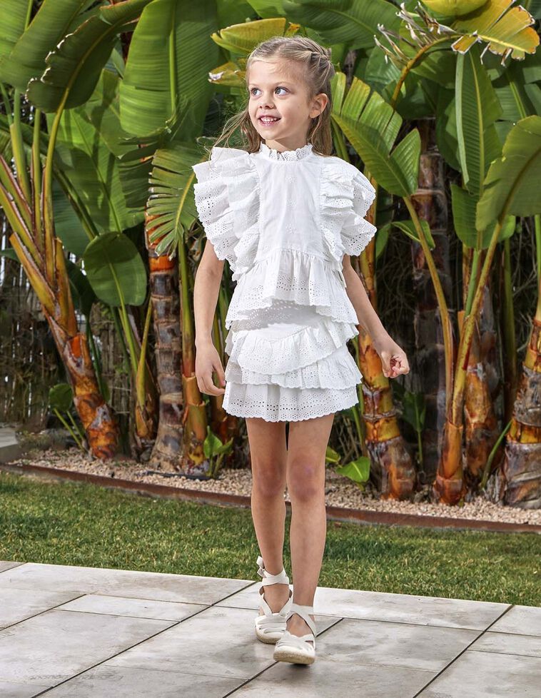 Falda de openwork con volantes blanco