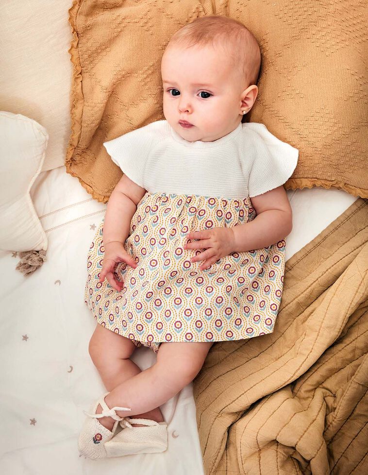Vestido estampado combinado punto blanco