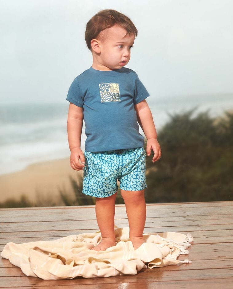 Ba&ntilde;ador estampado retro azul