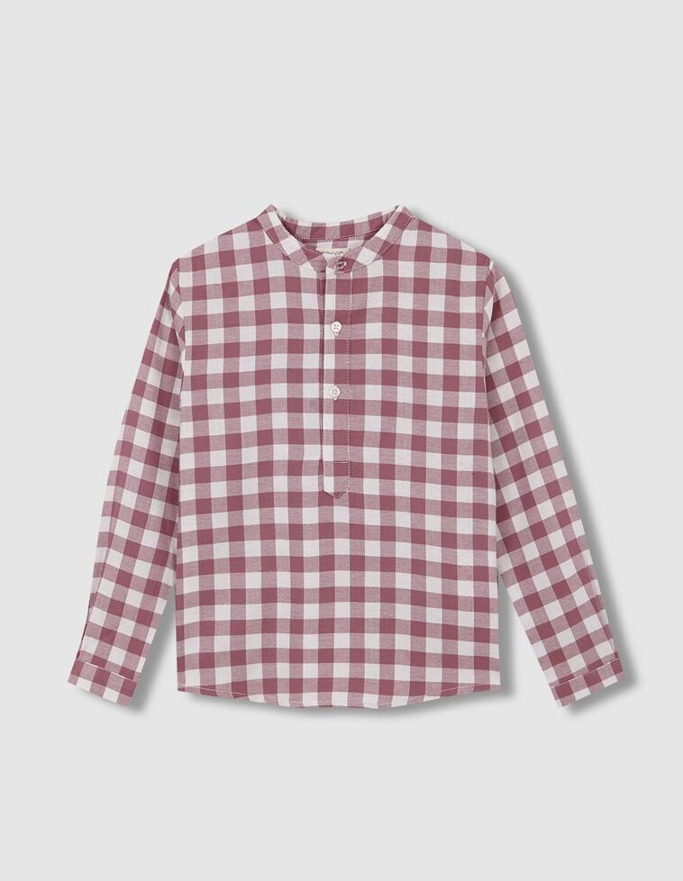 Camisa cuadros cuello mao blanco