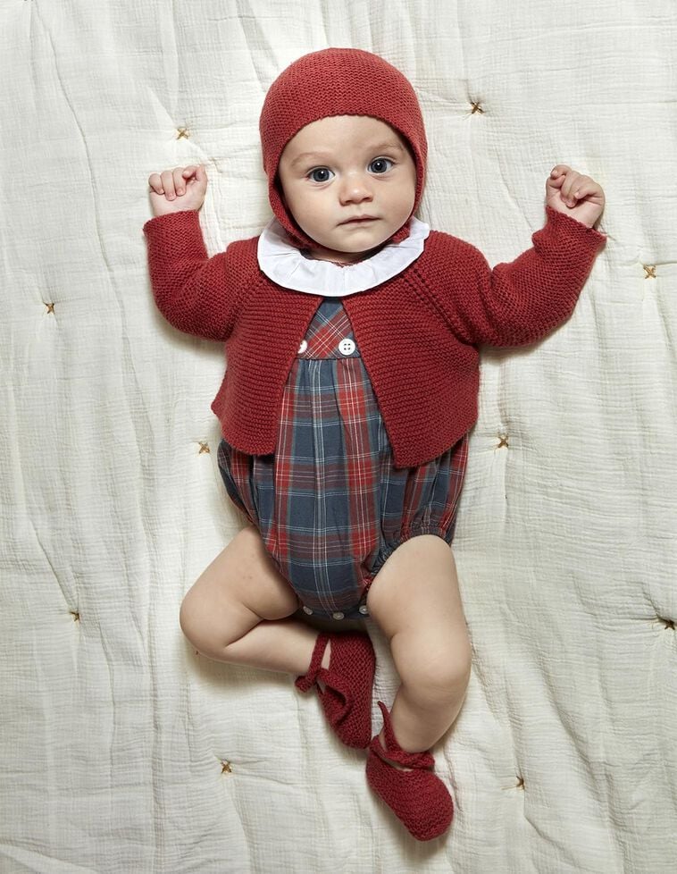 Chaqueta punto bobo con lana granate