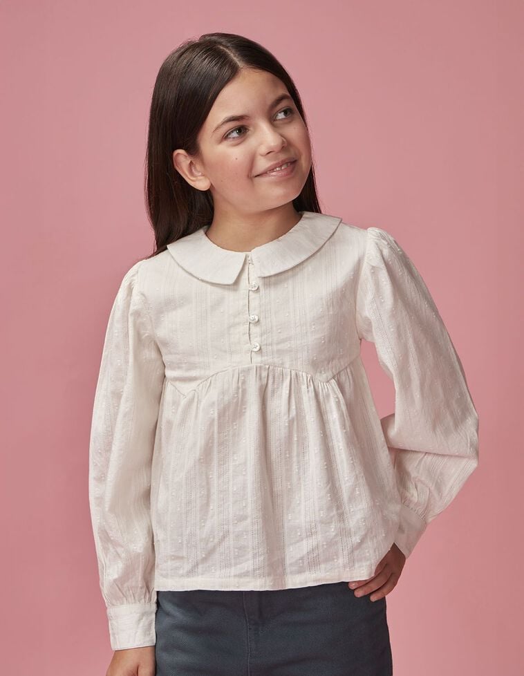 Blusa de manga larga especial vuelo y botones al frente blanco