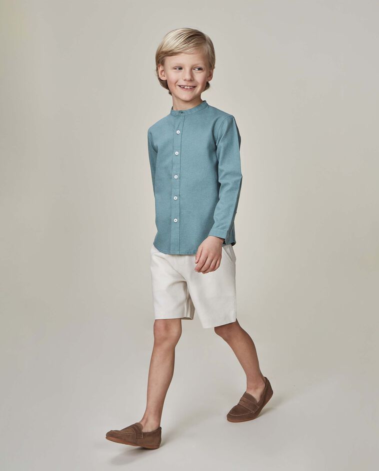 Camisa lino cuello mao lisa verde