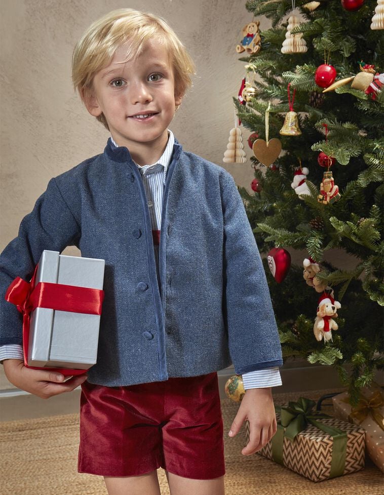 Chaqueta con lana de espiga azul