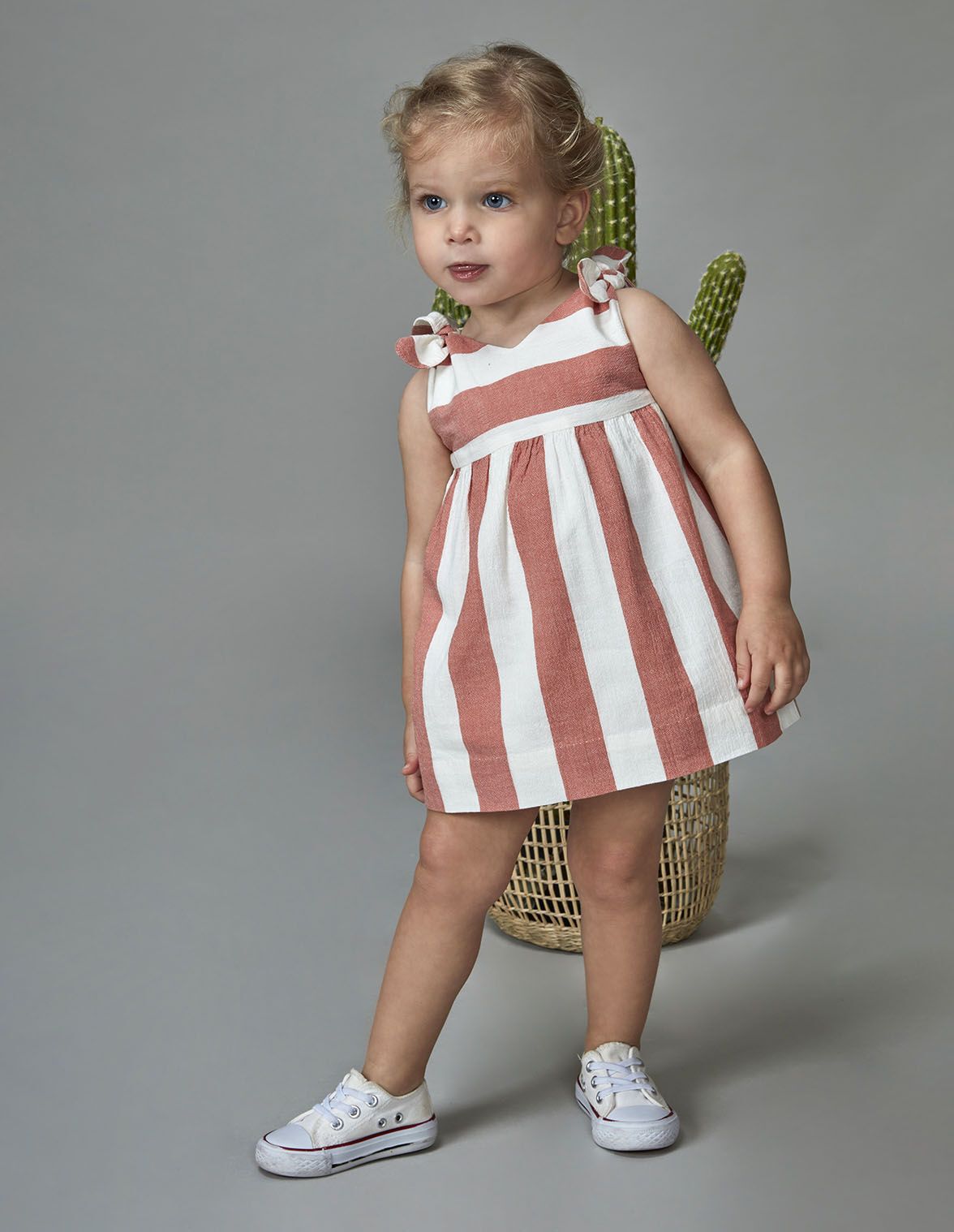 Vestido rayas tirantes naranja para nina bebe Gocco