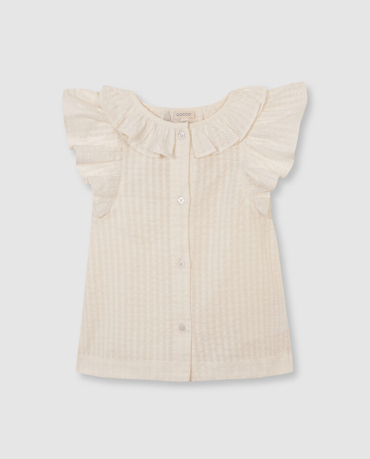 Camisa con cuello y manga corta con caida blanco