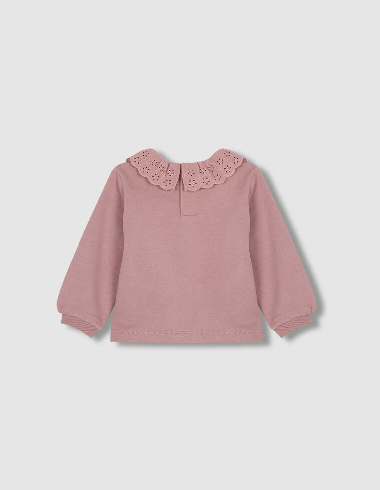 Sudadera Con Cuello De Tira Bordada Al Tono Rosa
