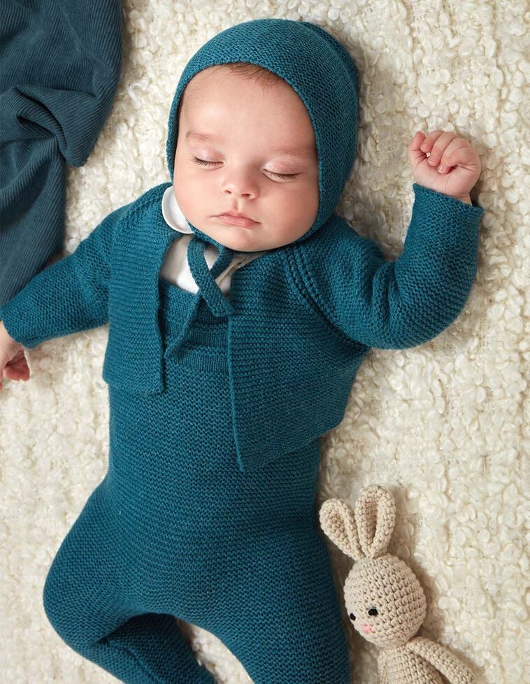 Chaqueta punto bobo azul con lana