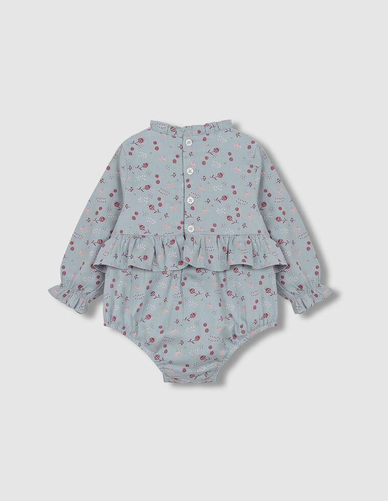 Rana Con Estampado De Flores Con Volante Azul Nuevo 