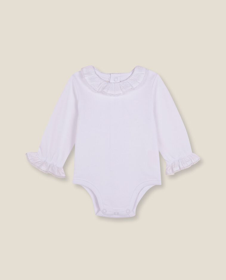 Body manga larga cuello volante blanco reci&eacute;n nacido