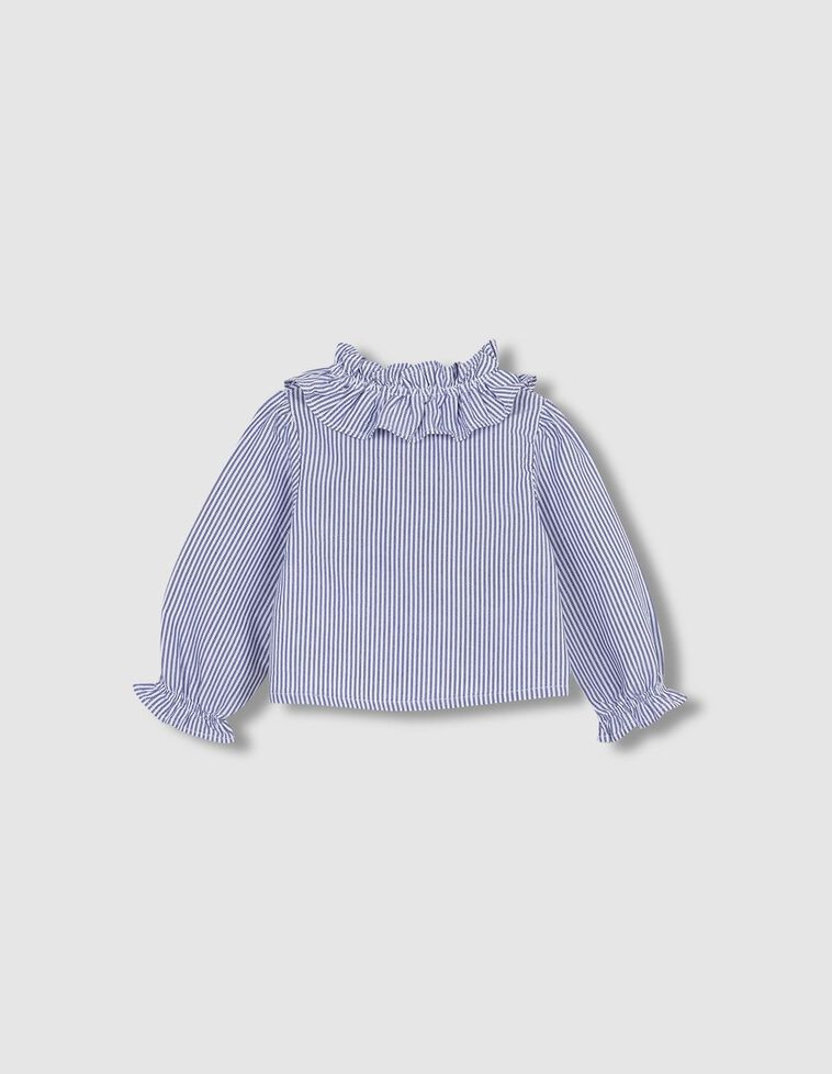 Camisa Rayas Con Cuello Y Puños Volante Marino
