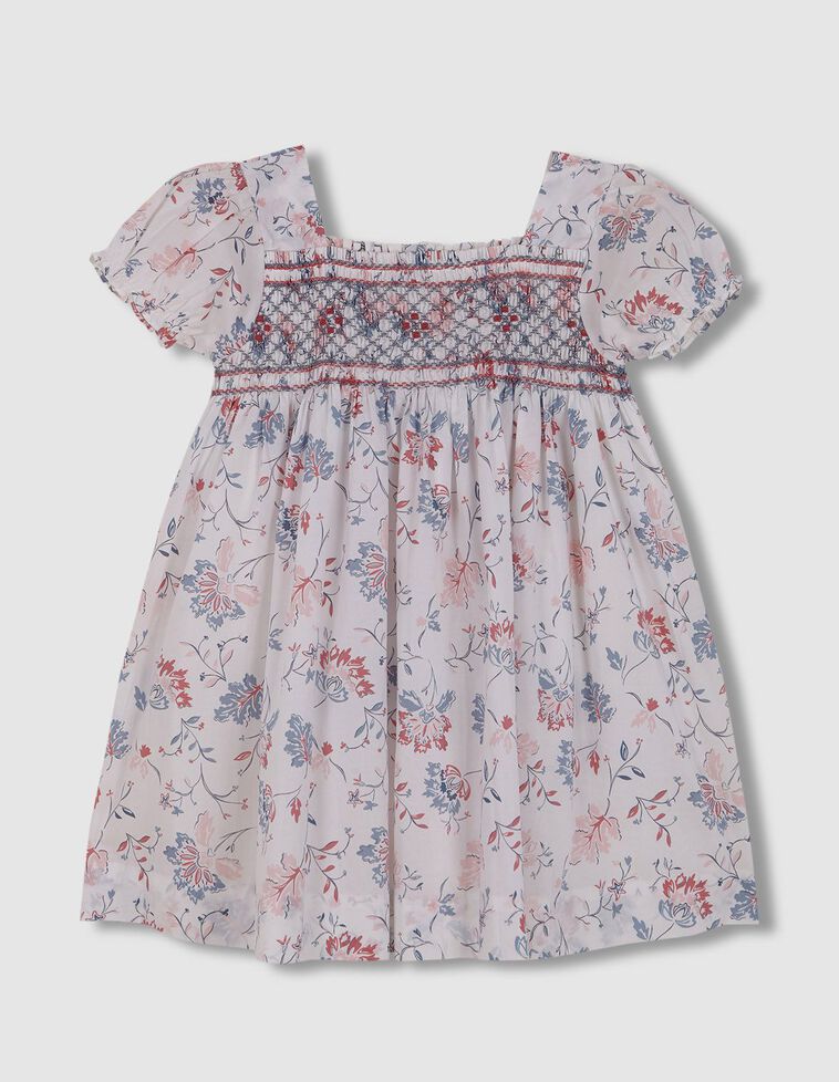 Vestido de flores con nido de abeja a mano blanco
