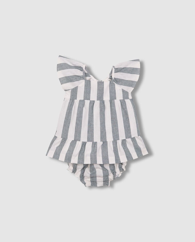 Vestido lino rayas verde