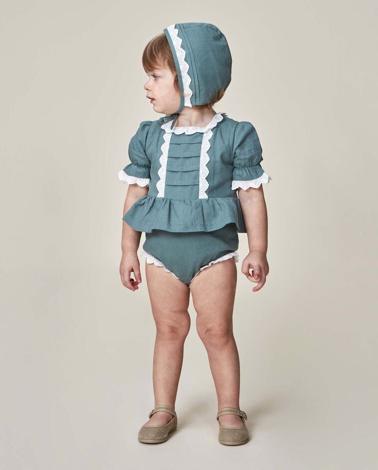 Ranita de lino con tiras bordadas verde