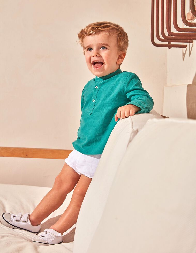 Camisa cuello Mao verde