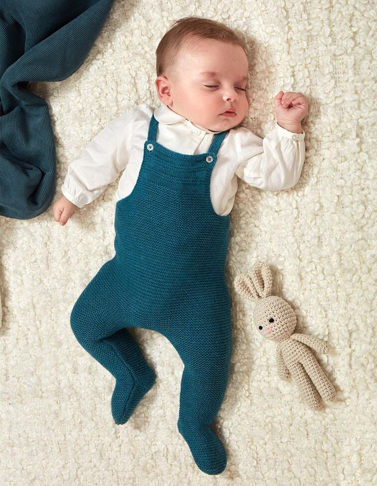 Pelele de punto bobo azul con lana