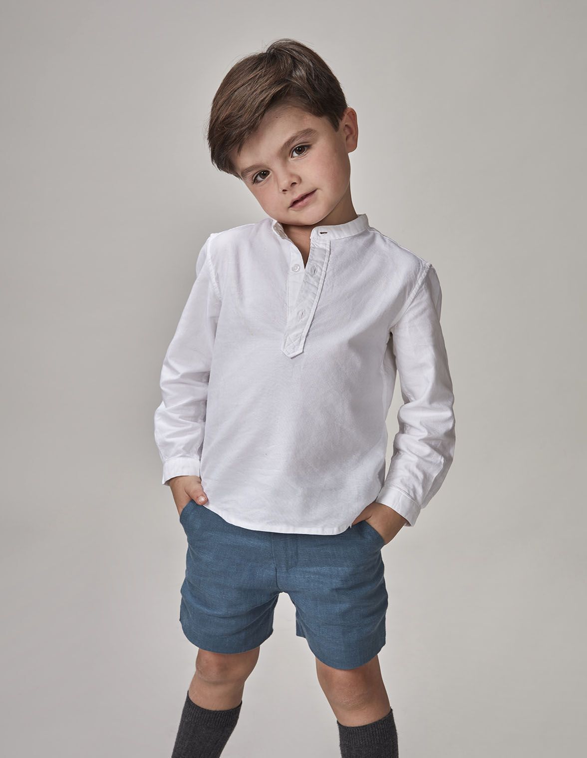 Camisa blanca cuello mao niño sales