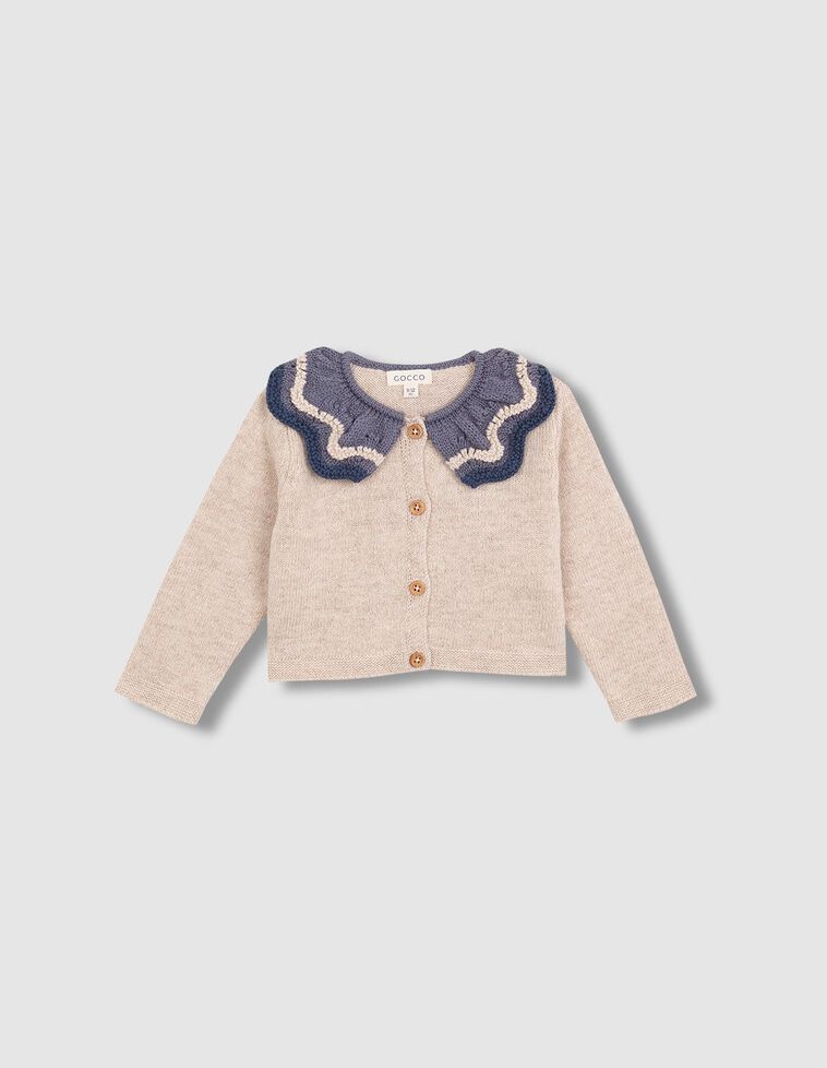 Chaqueta de lana beige con cuello en contraste