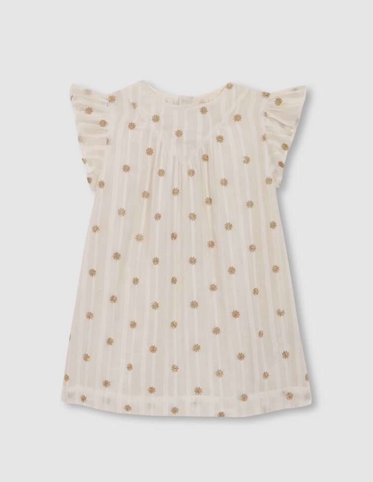 Vestido dobby blanco con bordados dorado blanco