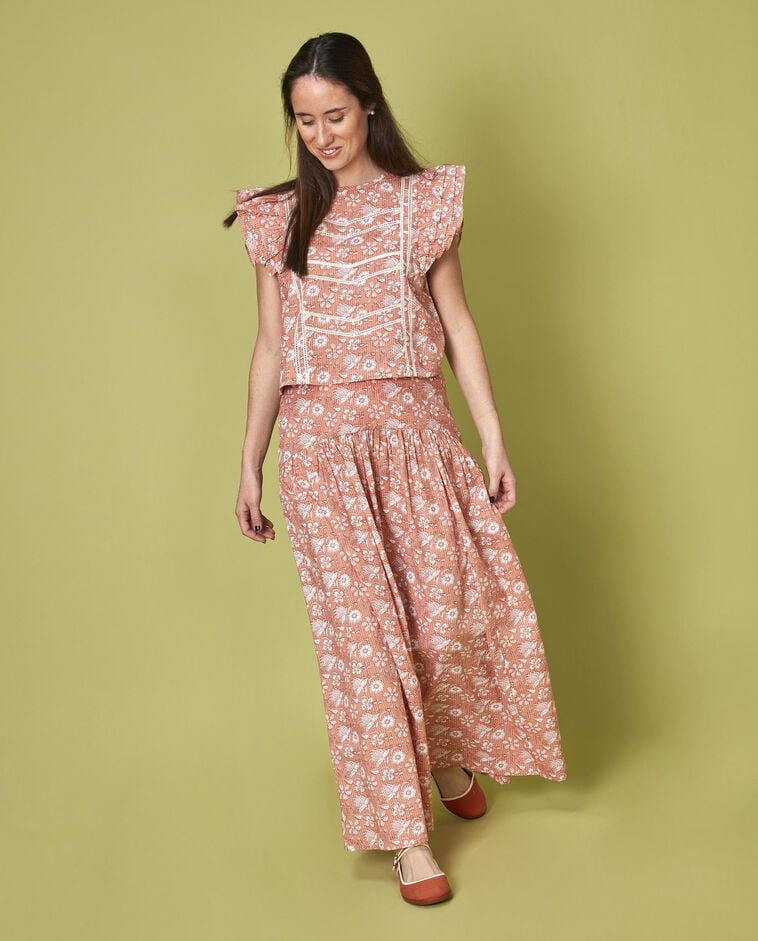 Falda madre flor india rosa