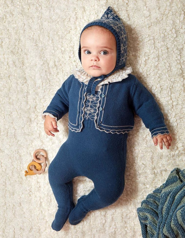 Chaqueta de punto bobo azul con lana Chaqueta de punto bobo azul con lana