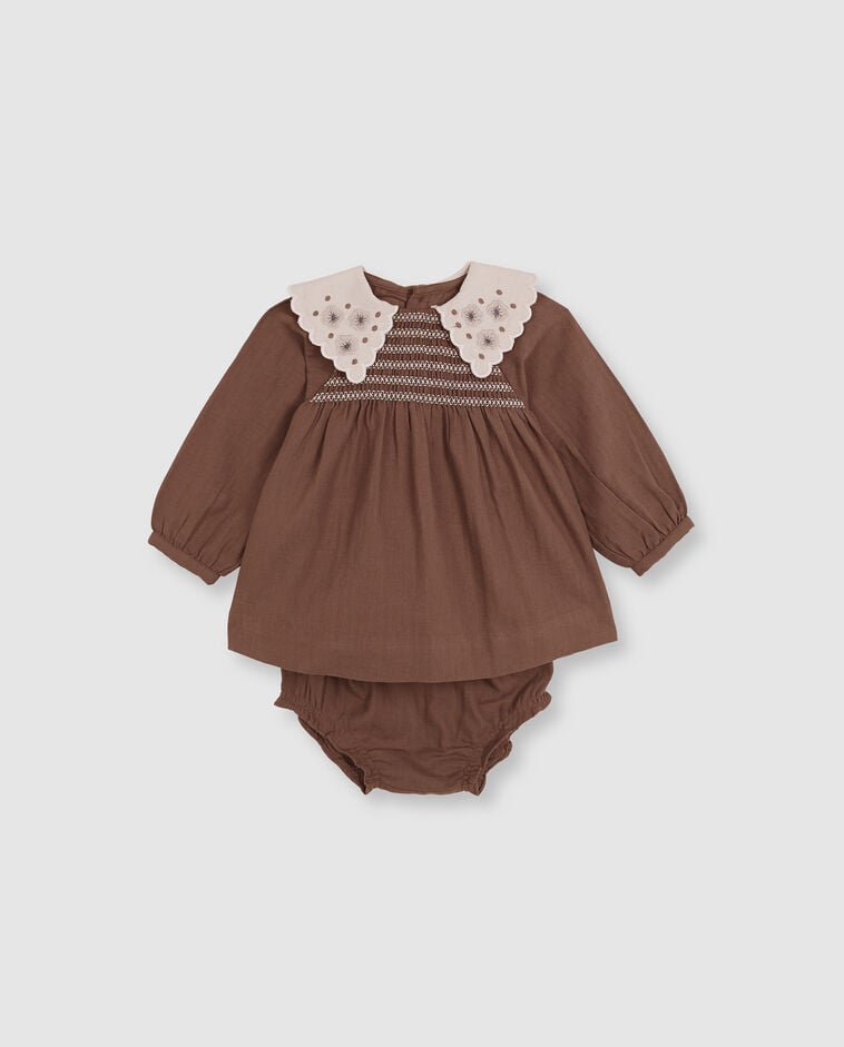 Vestido nido de abeja marr&oacute;n beb&eacute;