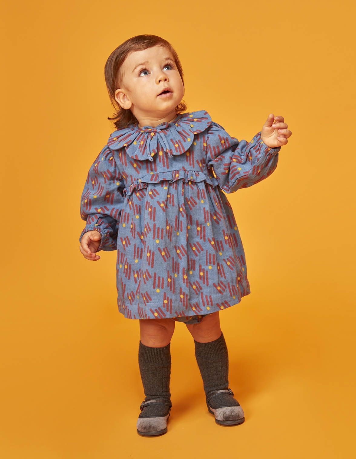 Vestido estampado geometrico azul claro para nina bebe