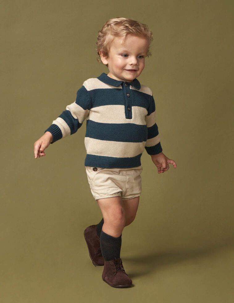 Jersey polo de rayas con lana verde Jersey polo de rayas con lana verde