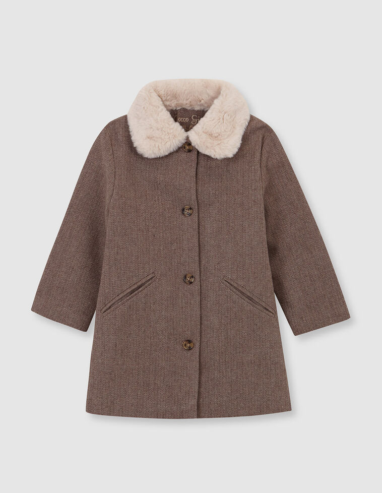 Abrigo pa&ntilde;o con cuello de pelito camel