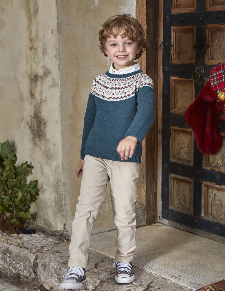 Jersey de greca en el cuello verde con lana