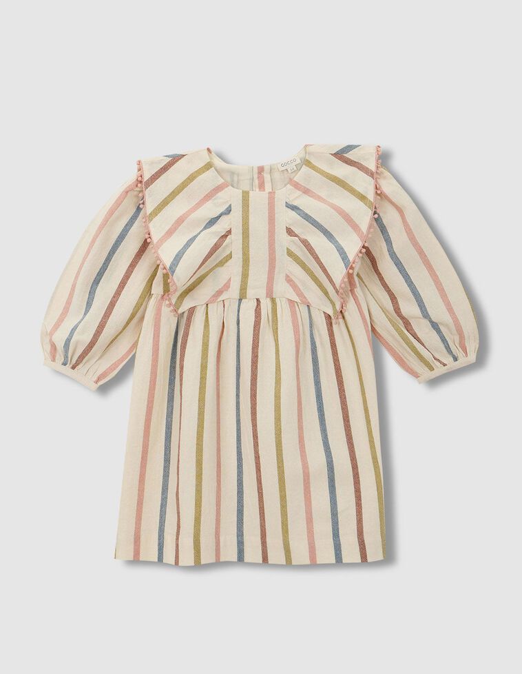 Vestido de rayas con volante crudo