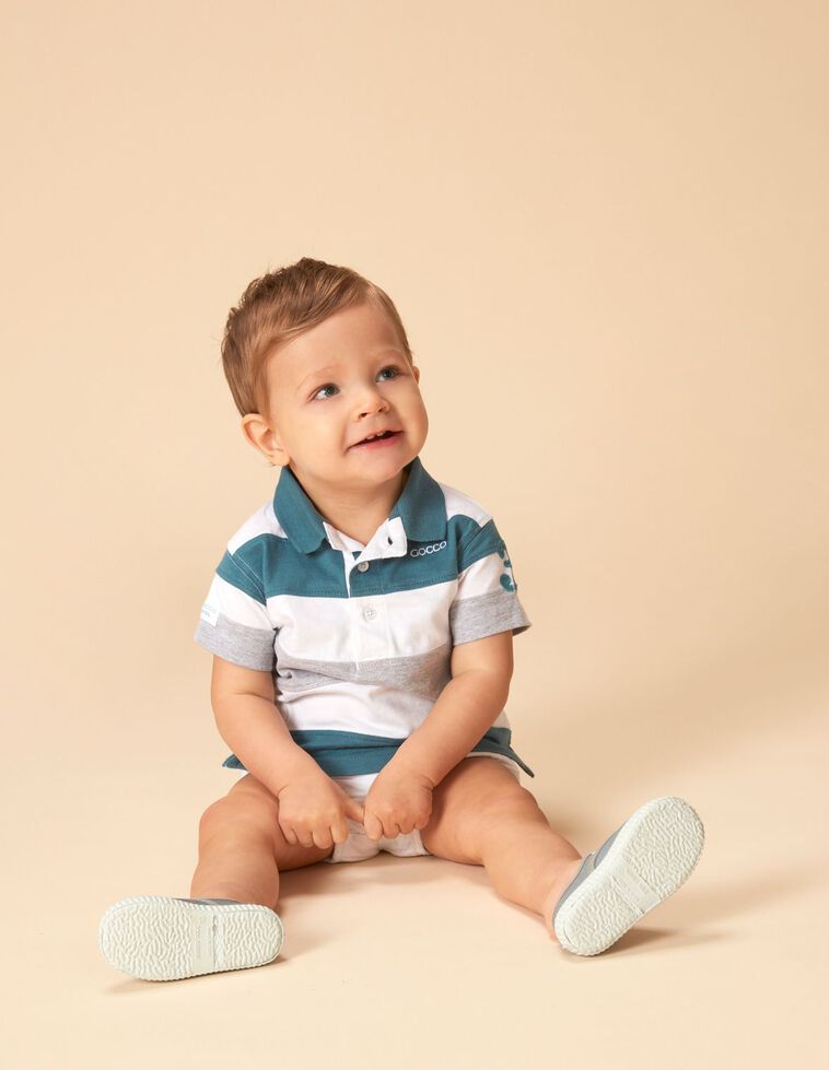 Polo rayas verde blanco de niño Gocco
