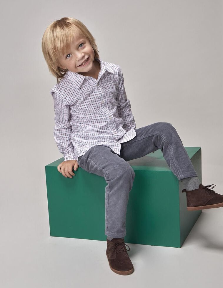 Camisa cuadros tapeta larga blanco