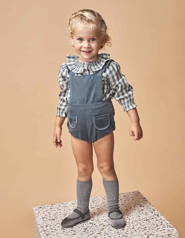 Camisa de cuadros con smock en el delantero verde Camisa de cuadros con smock en el delantero verde