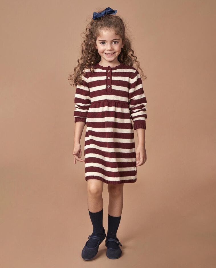 Vestido polo a rayas de punto rojo ni&ntilde;a