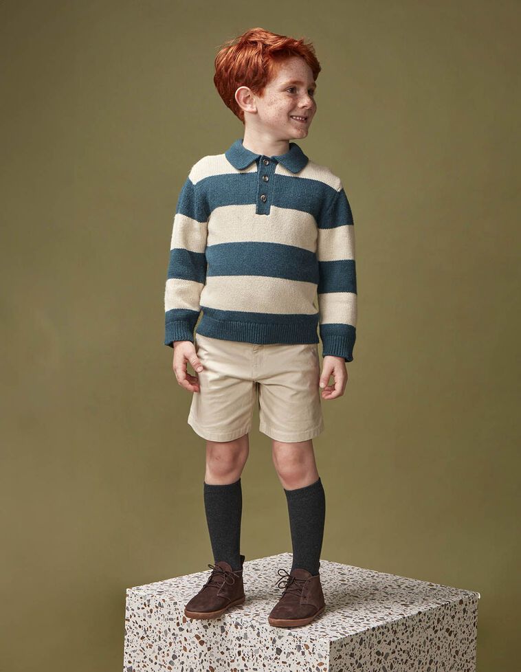 Jersey polo de rayas con lana verde