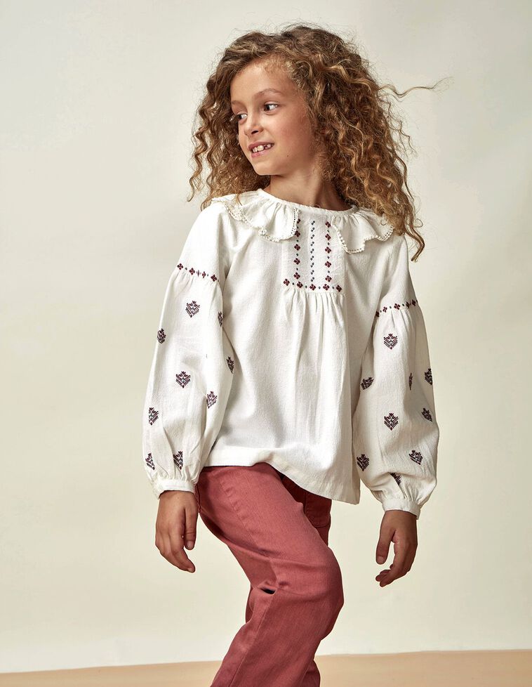 Camisa Bordados Blanco Roto