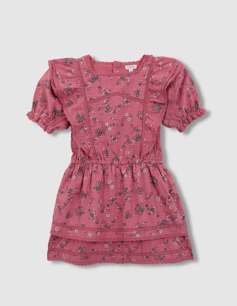 Vestido estampado de flores con volantes rosa